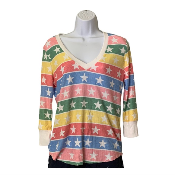 Wildfox Pullover 3/4Sleeve Stars MultiColor V-Neck - Picture 1 of 13